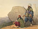 Valley Canvas Paintings - Afghaun foot soldiers in their winter dress, with entrance to the Valley of Urgundeh